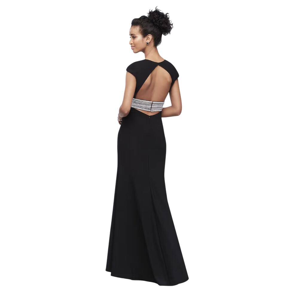 Xscape Mermaid Evening Gown Dress 4 Black Beaded Open Back Formal Gala Slit NWT - Picture 2 of 16